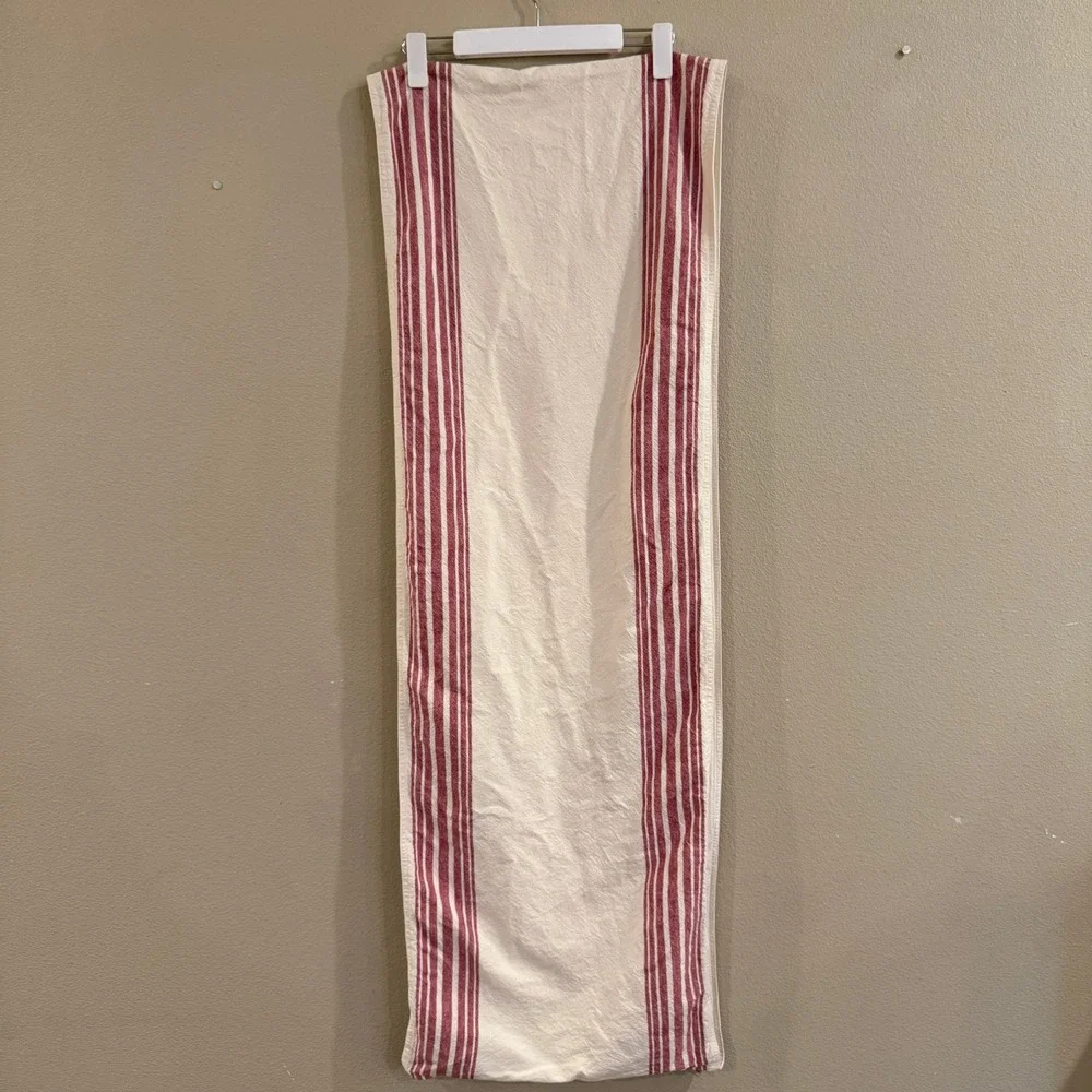 Pottery Barn Table Runner 18x108 Red Cream Stripe Farmhouse Cotton Holiday Xmas